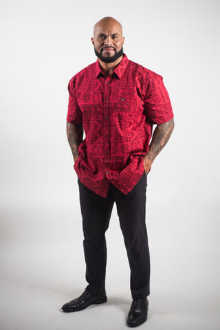 MENS COTTON TANOA SHIRT KERAI SS3738-TS (ALL SALES FINAL)