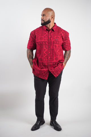 MENS COTTON TANOA SHIRT KERAI SS3738-TS (ALL SALES FINAL)
