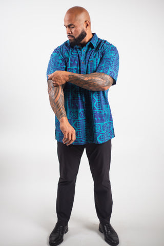MENS COTTON TANOA SHIRT KERAI SS3738-TS (ALL SALES FINAL)