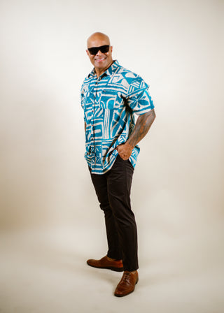 CAKAU MEN'S SILKY DOBBY TANOA SHIRT-SS4119 (ALL SALES FINAL)