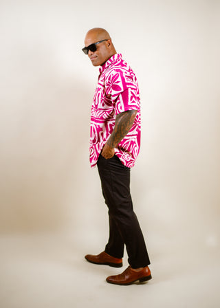 CAKAU MEN'S SILKY DOBBY TANOA SHIRT-SS4119 (ALL SALES FINAL)