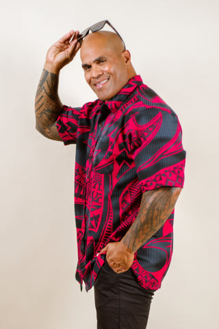 MELAI MEN'S SILKY DOBBY TANOA SHIRT-SS4115