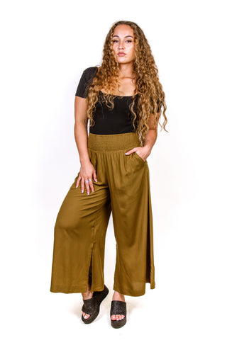 SOLID WIDE LEG SMOCKED WAIST PANT TP256