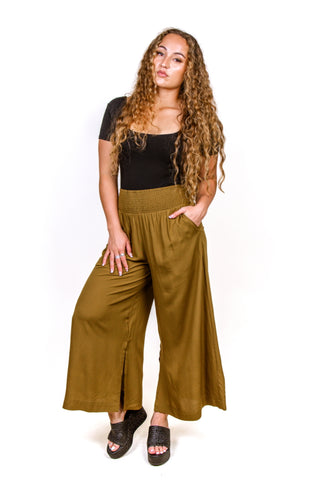 SOLID WIDE LEG SMOCKED WAIST PANT TP256