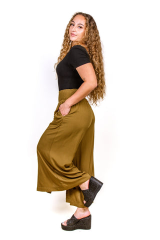 SOLID WIDE LEG SMOCKED WAIST PANT TP256