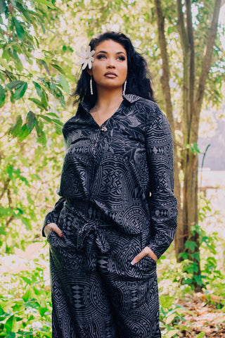 ULU ELEI LONG SLEEVE COLLAR BUTTON DOWN TOP TT165