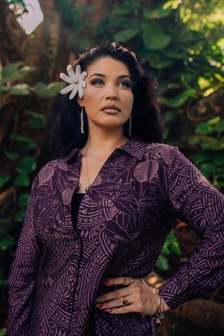 ULU ELEI LONG SLEEVE COLLAR BUTTON DOWN TOP TT165