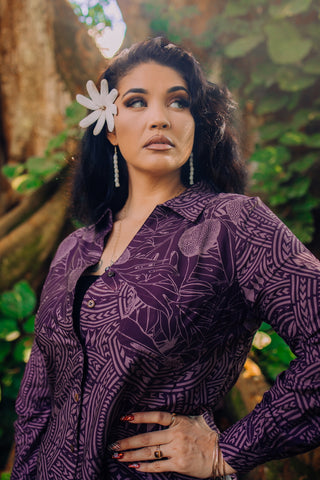 ULU ELEI LONG SLEEVE COLLAR BUTTON DOWN TOP TT165