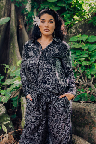 ULU ELEI LONG SLEEVE COLLAR BUTTON DOWN TOP TT165