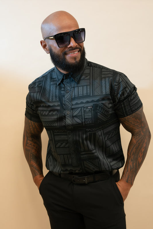 TANU MENS COTTON SATEEN SHIRT - BLACK