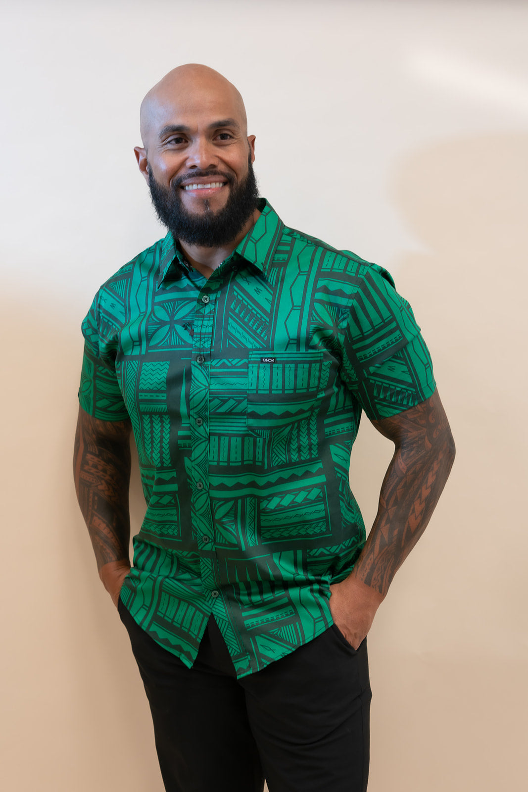 TANU MENS COTTON SATEEN SHIRT - GREEN